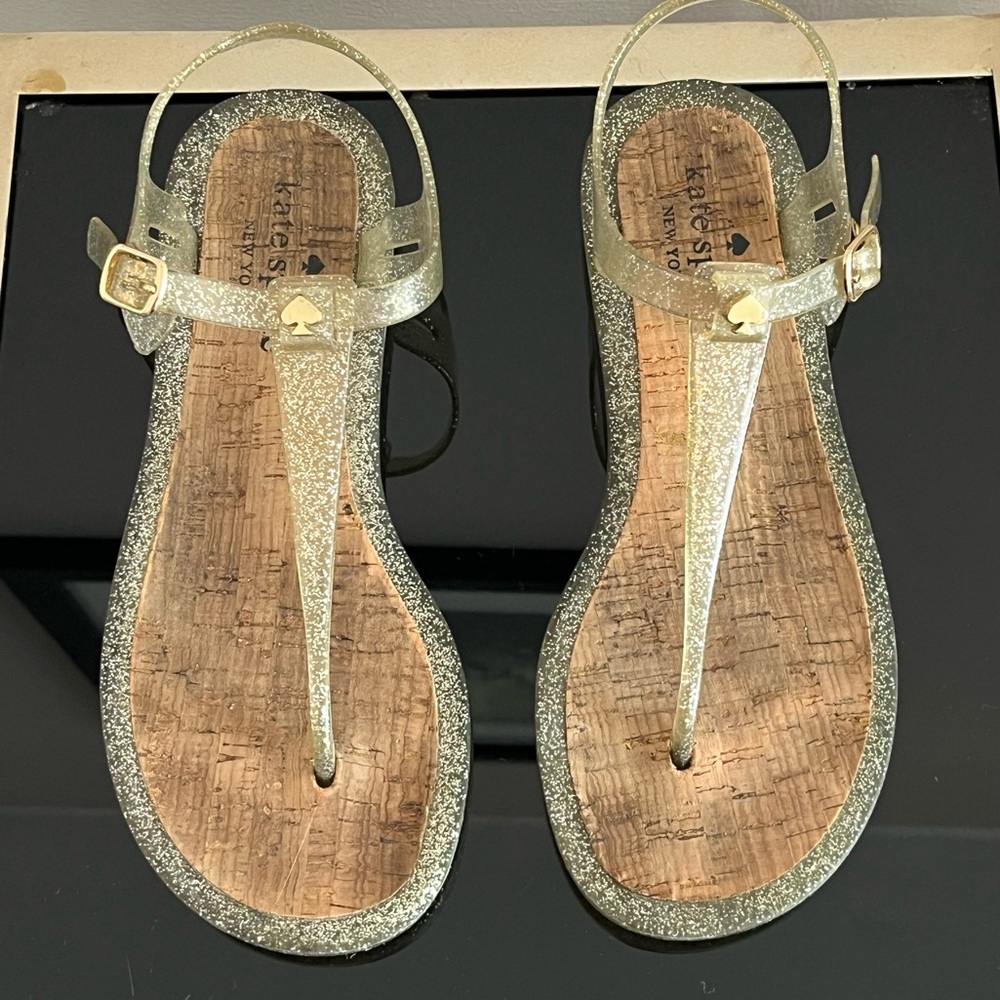 Kate Spade Sparkley Gold Jelly Thong Sandals Size 6